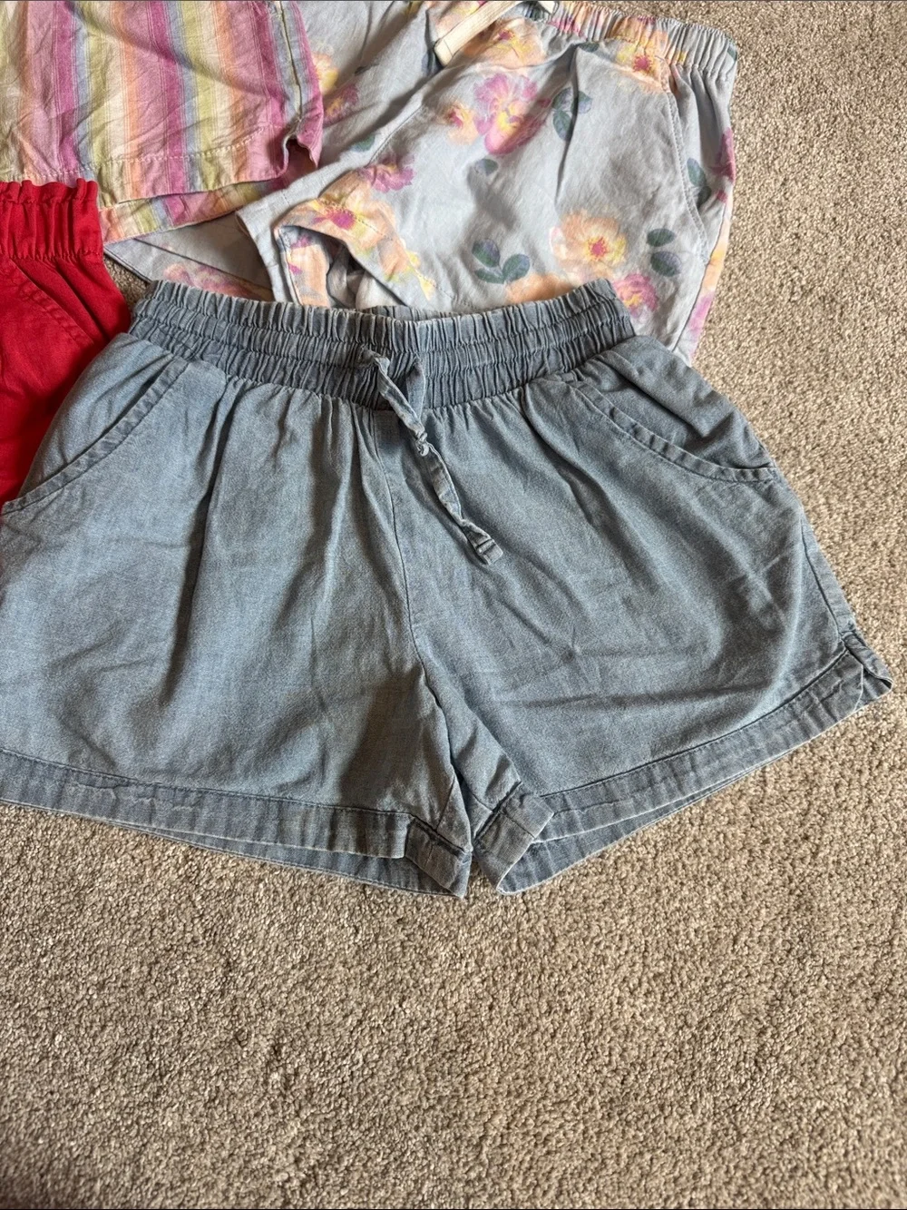 OshKosh B'gosh/CarterFour-Pack Girls Shorts — Red, Pink Stripe, Floral, Chambray